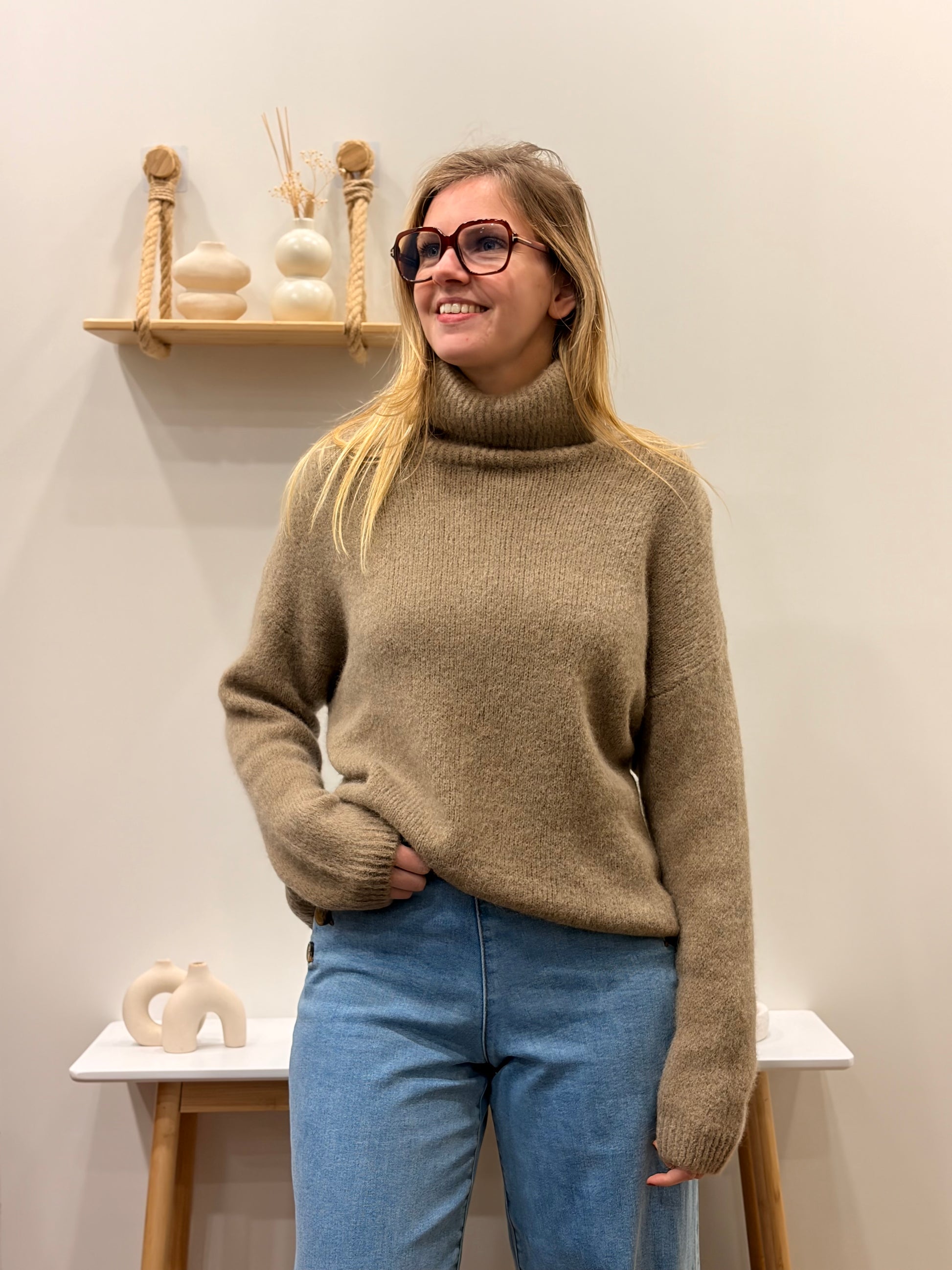 Pull col roulé TAUPE