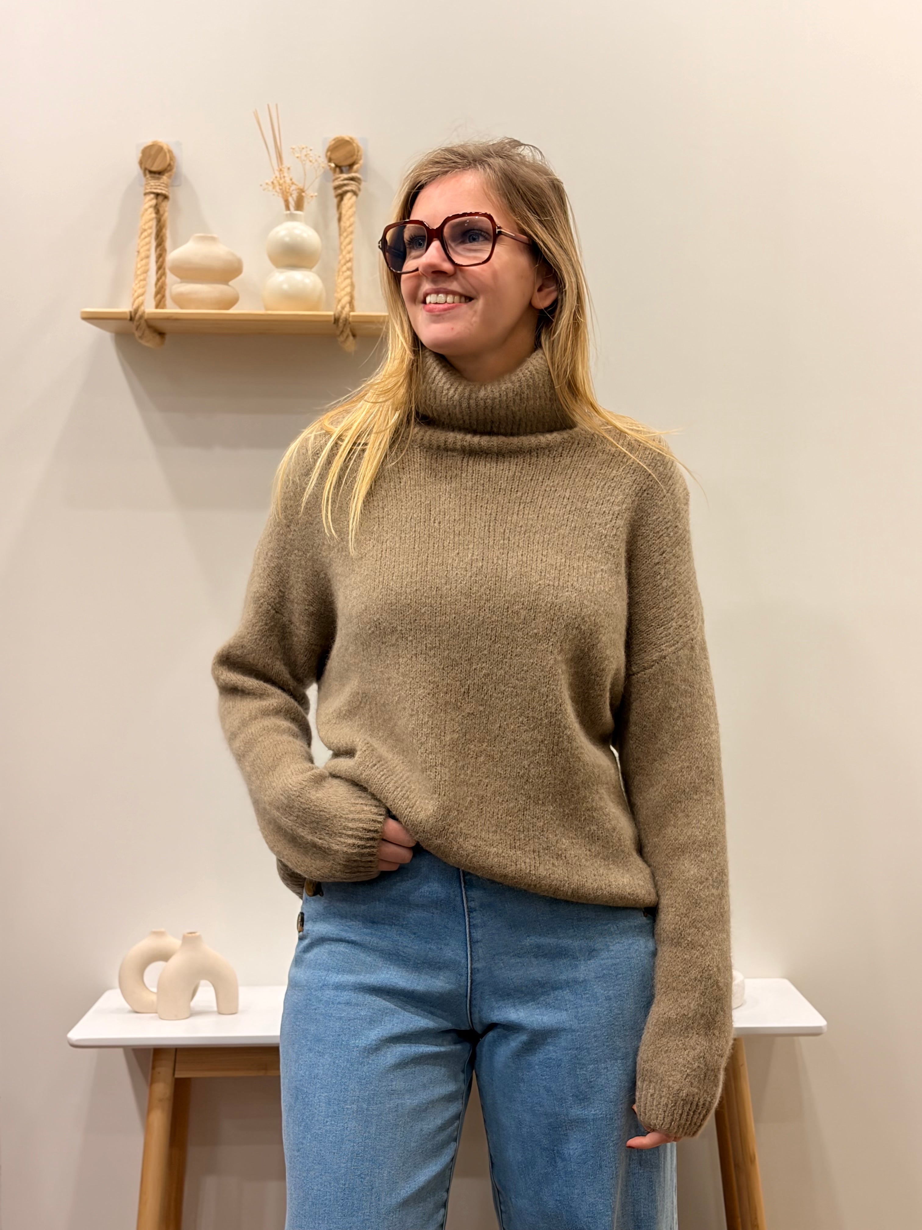Pull col roulé TAUPE