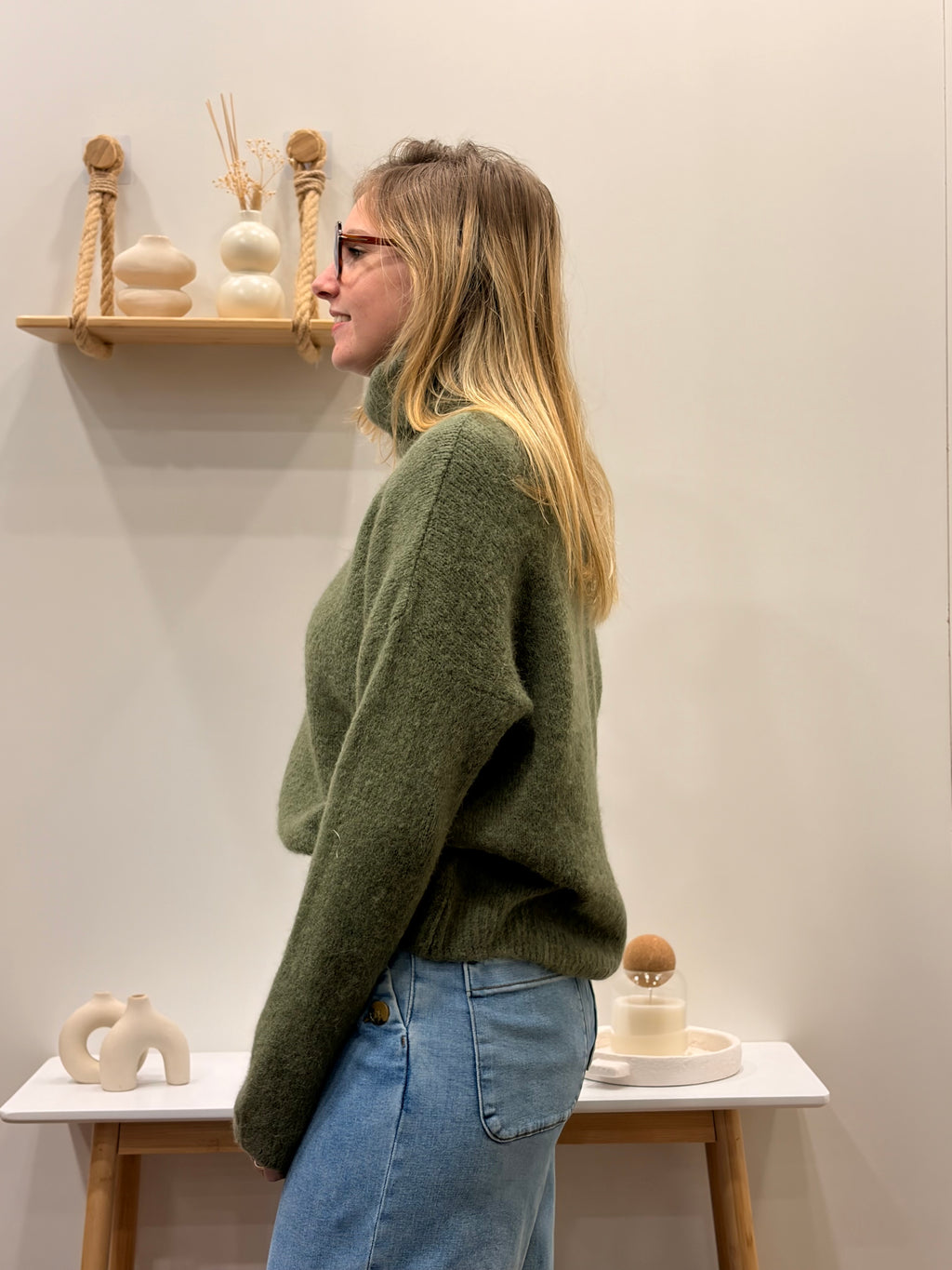 Pull col roulé VERT